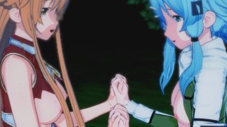Sword Art Online – Asuna X Sinon 3D Hentai Threesome